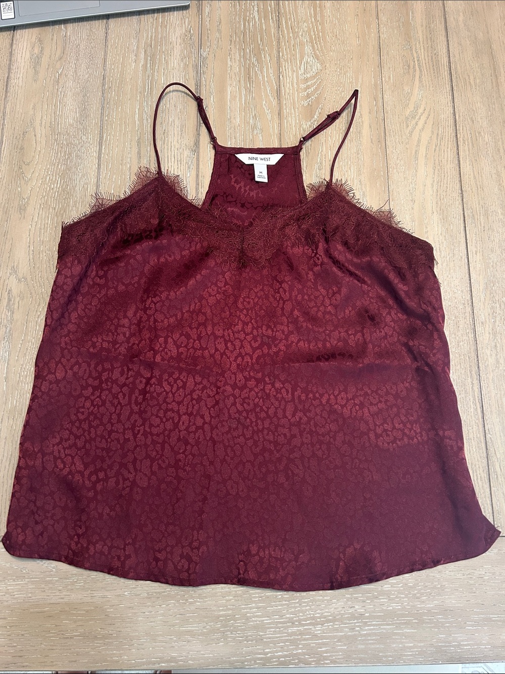 Nine West Burgundy Lace-Trim Satin Cami